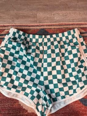 SHEIN Teal and White Checkered Women's Athletic Shorts